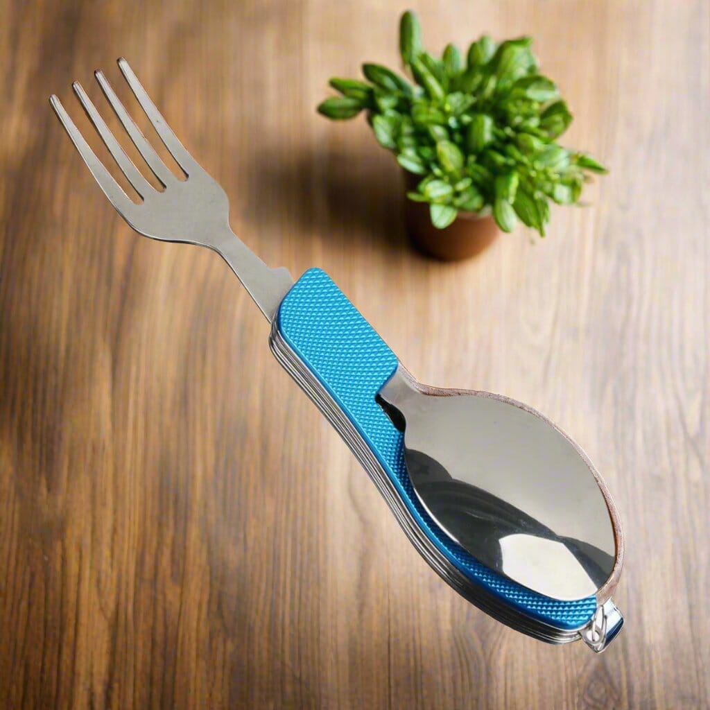 Couteau Suisse - FoldableTablewareSet - Bleu | Couteau Suisse - FoldableTablewareSet - Bleu | Couteau Suisse FoldableTablewareSet Bleu | Couteau pliable portable | Couteau multifonction camping | Couteau portable pratique | Couteau bleu extérieur | Coutea