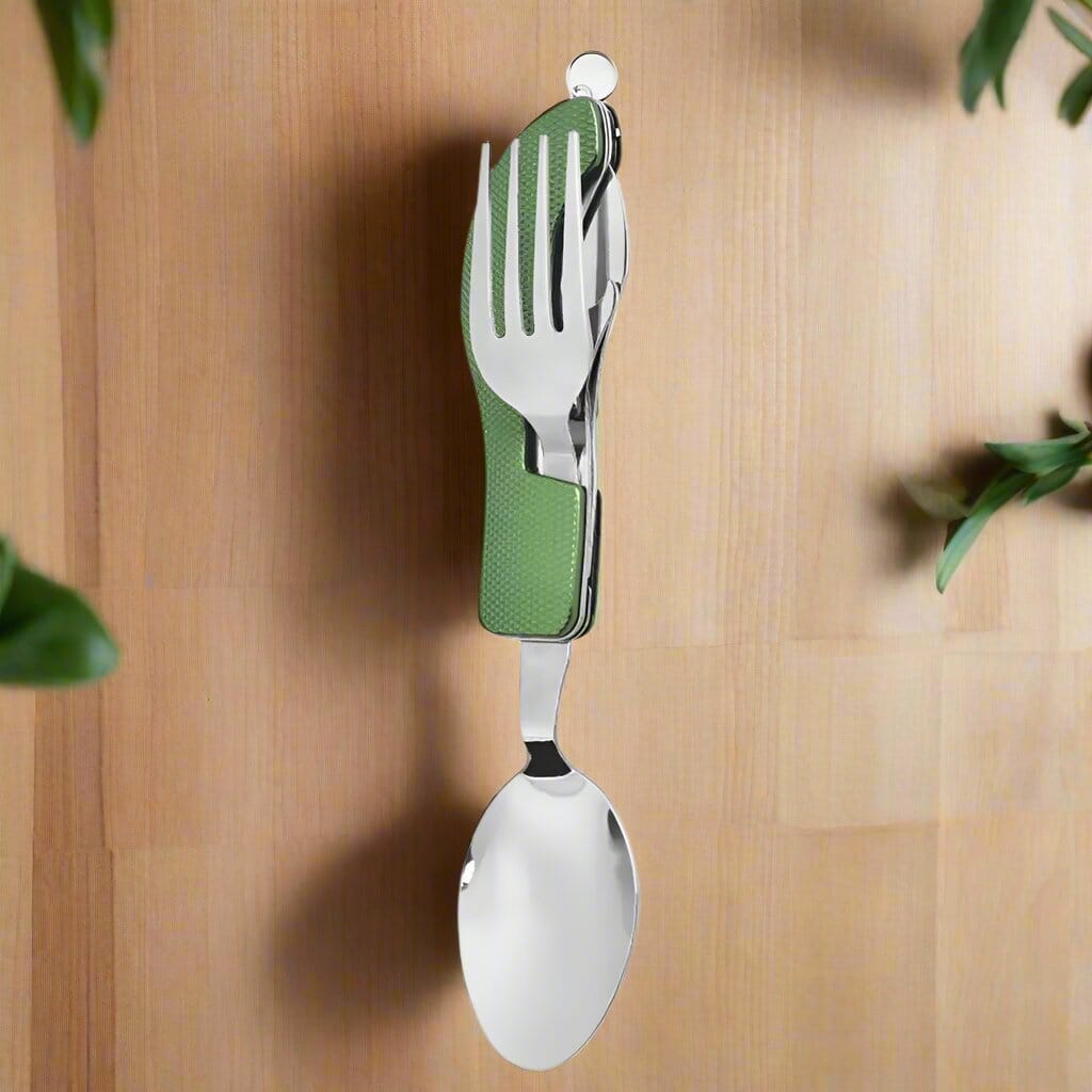 Couteau Suisse - FoldableTablewareSet - Vert | Couteau Suisse - FoldableTablewareSet - Vert | Couteau Suisse FoldableTablewareSet Vert | Couteau pliable portable | Couteau multifonction camping | Couteau portable pratique | Couteau vert extérieur | Coutea