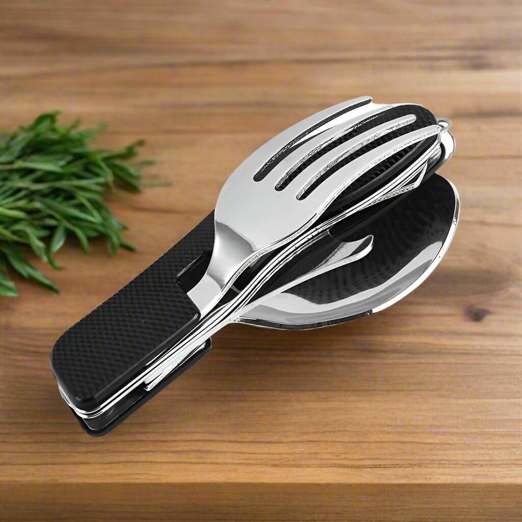 Couteau Suisse - FoldableTablewareSet - Noir | Couteau Suisse - FoldableTablewareSet - Noir | Couteau Suisse FoldableTablewareSet Noir | Couteau pliable portable | Couteau multifonction camping | Couteau portable pratique | Couteau noir extérieur | Coute
