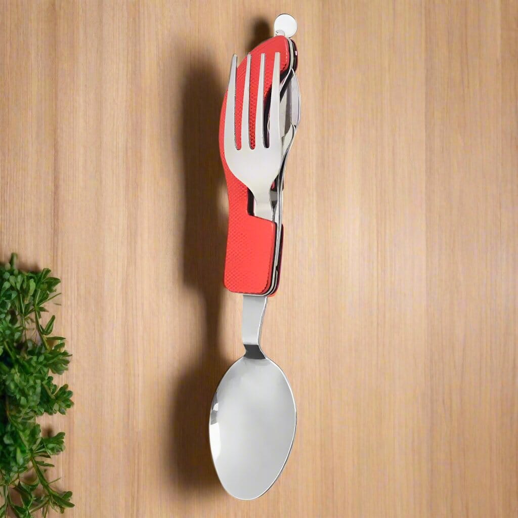Couteau Suisse - FoldableTablewareSet - Rouge | Couteau Suisse - FoldableTablewareSet - Rouge | Couteau Suisse FoldableTablewareSet Rouge | Couteau pliable portable | Couteau multifonction camping | Couteau portable pratique | Couteau rouge extérieur |
